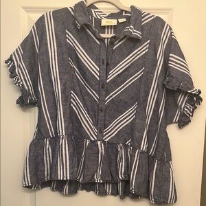Blue and White Striped Maeve by Anthropologie Button-Up Blouse